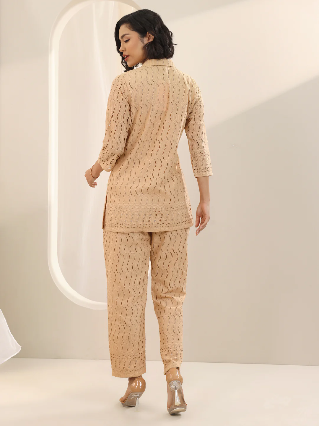 Beige Self Design Cotton Co-Ord Sets - Image 6