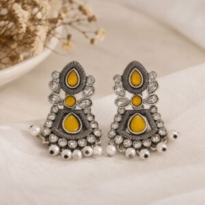 Oxidized Silver Yellow Stone Pearl Earrings